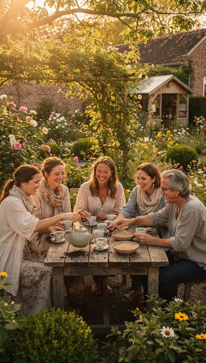 Riz grillГ© et feuilles de thГ© vert, soigneusement disposГ©s sur un fond naturel.