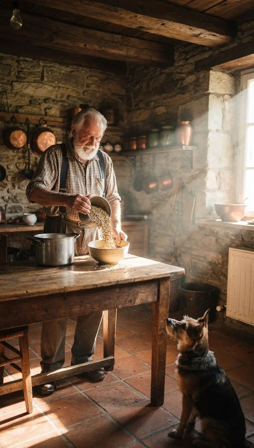 Un plan rapproché de feuilles de thé vert avec des grains de riz grillés en arrière-plan.