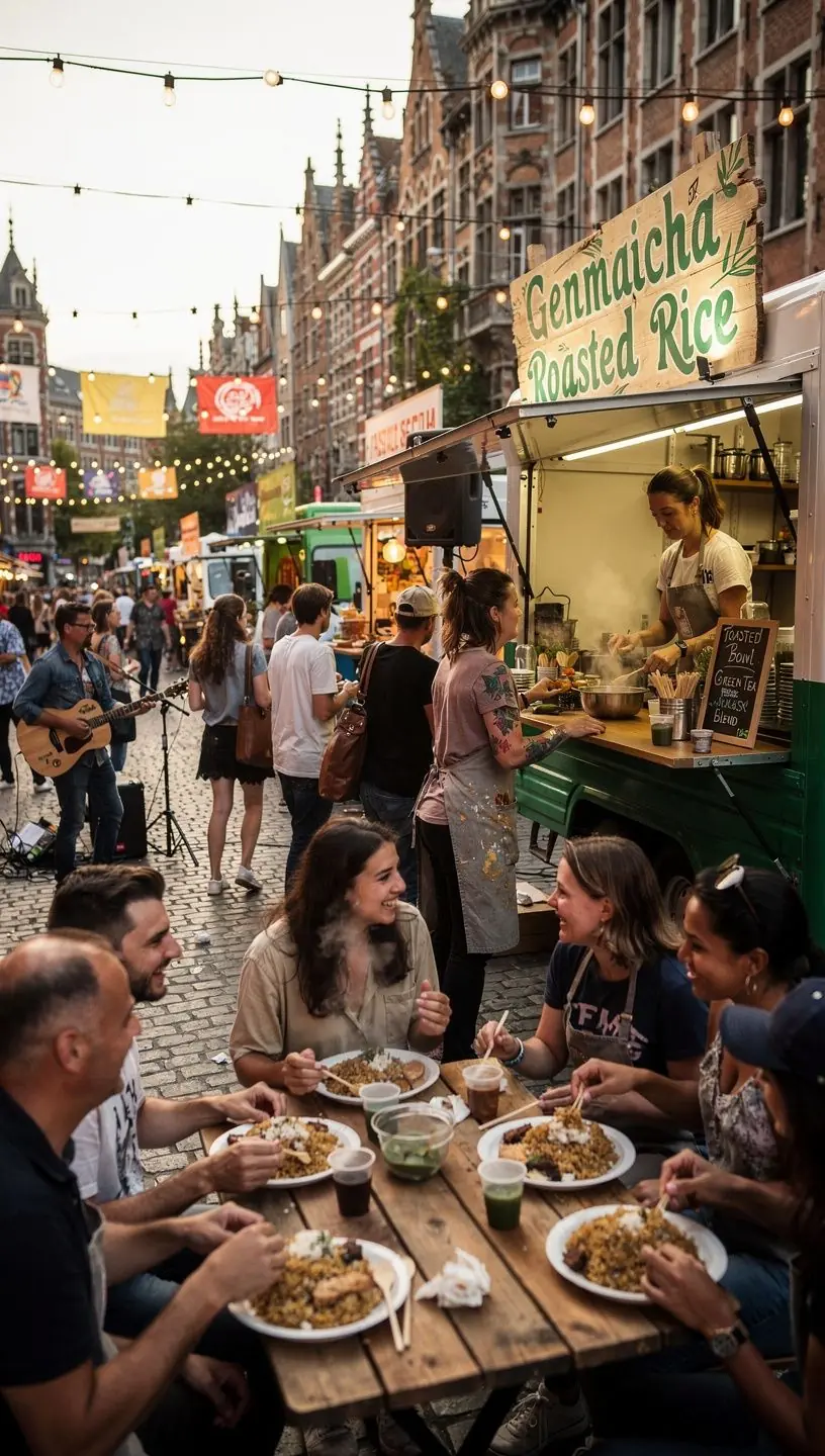 MГ©lange de riz grillГ© avec une touche de thГ© vert, dans un bol en cГ©ramique.